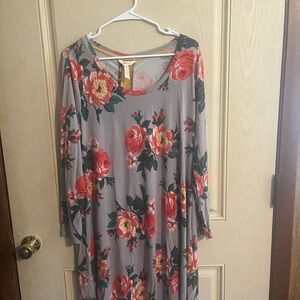 Matilda Jane Gray Maxi Dress with Red & Yellow Floral Print